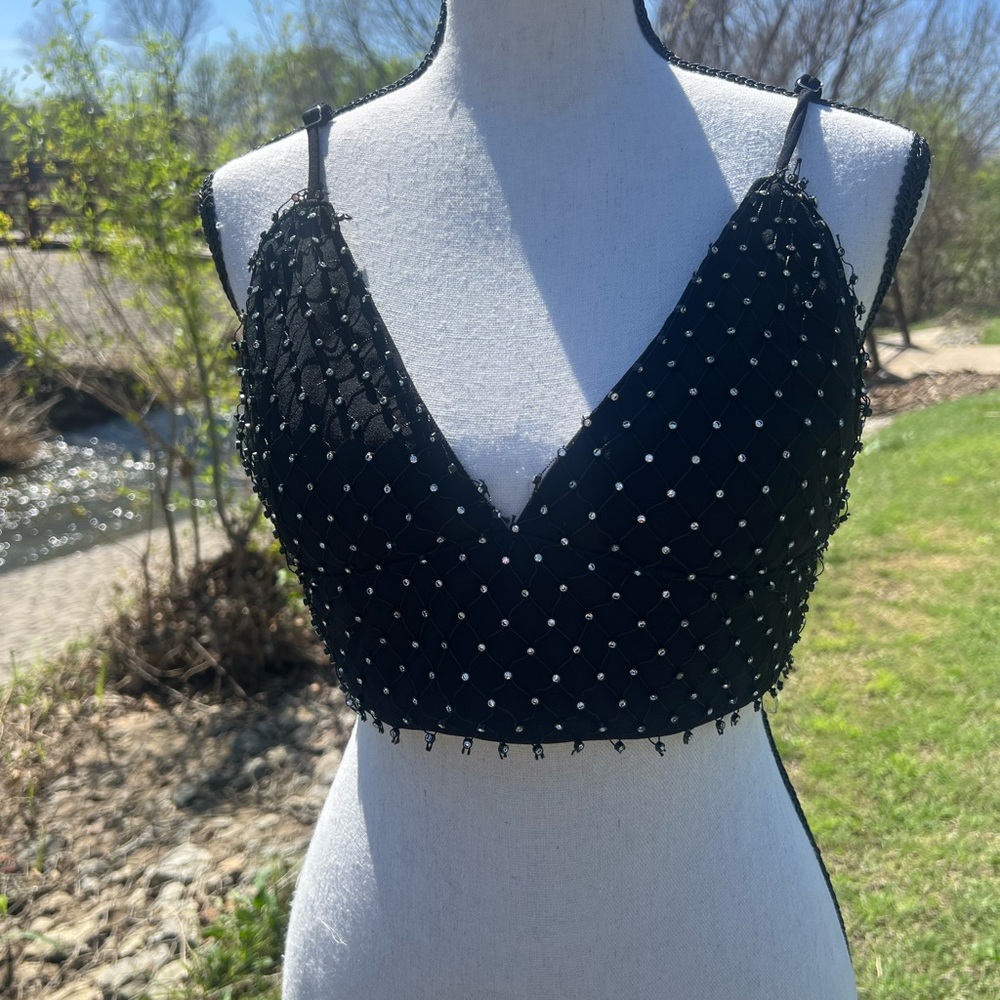 Hot & Delicious Black Beaded Crop Top